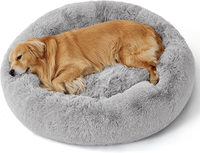 Bedsure Calming Dog Bed for Small Dogs - Donut Washable Small Puppy Bed, 23 inches Anti-Slip Round Fluffy Plush Faux Fur Large Cat Bed, Fits up to 25 lbs Pets, Camel