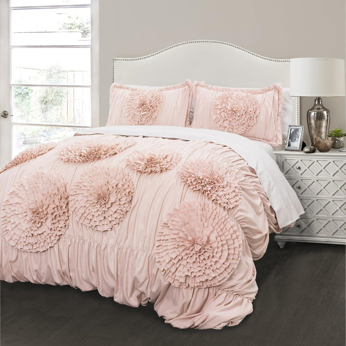 Lush Decor 3 Piece Serena Comforter Set, Queen, Ivory