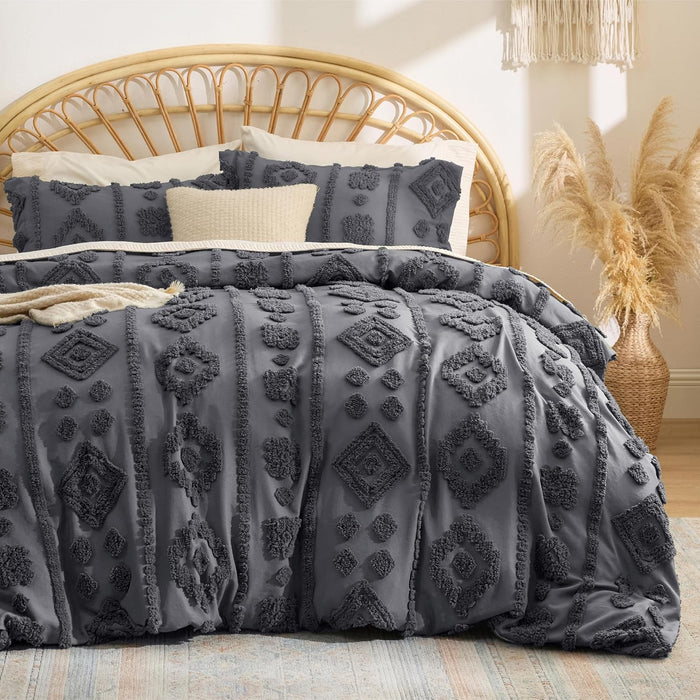 Bedsure King Size Comforter Set - Beige Tufted Boho Bed Set, Farmhouse Shabby Chic Embroidery Bedding for All Seasons, 3 Pieces, 1 Soft Jacquard King Comforter and 2 Pillow Shams