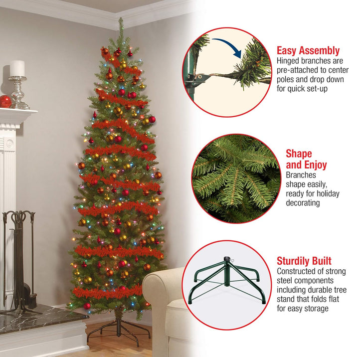 National Tree Company Artificial Pre-Lit Slim Christmas Tree, Green, Kingswood Fir, Multicolor Lights, Includes Stand, 6.5 Feet