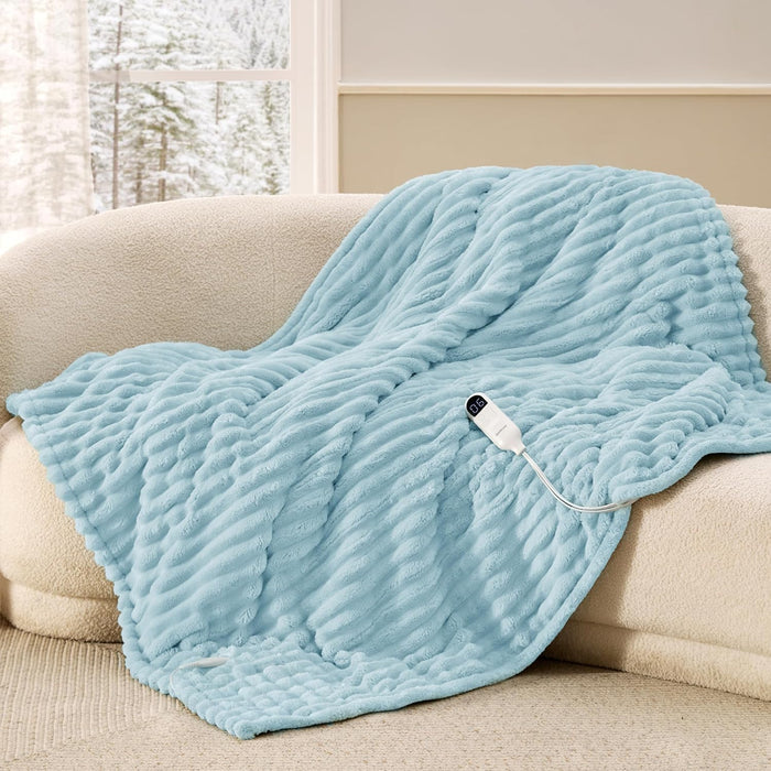 Bedsure GentleSoft Heated Blanket Electric Throw - Soft Ribbed Flannel Electric Blanket, Heating with 4 Time Settings, 6 Heat Levels, 3 hrs Timer Auto Shut Off, Gifts for Grandma (50x60 inches, Grey)