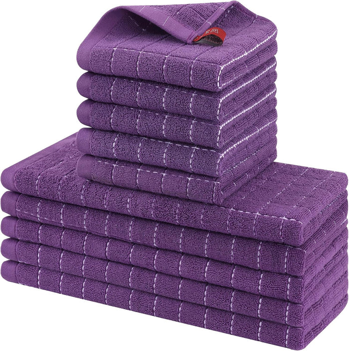 Homaxy Kitchen Towels and Dishcloths Set, 12 x 12 and 13 x 28 Inches, Set of 8 Bulk Cotton Terry Kitchen Towels Set, Checkered Designed, Soft and Super Absorbent Dish Cloths, Black