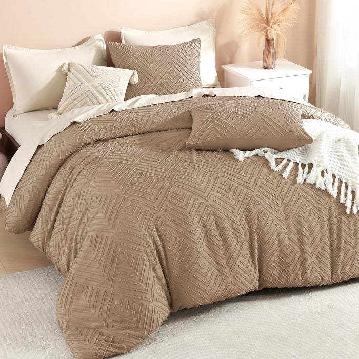 Litanika King Size Comforter Set Beige, 3 Pieces Cream Tufted Boho Farmhouse Bedding Comforter Sets, Lightweight Fluffy Comforter Bed Set for All Season (104x90In Comforter and 2 Pillowcases)