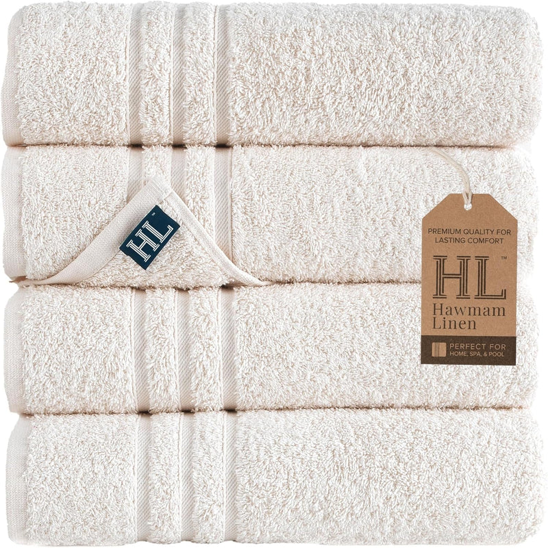 Hawmam Linen White Bath Towels 4 Pack 27 x 54 Inches 100% Turkish Cotton Soft Lightweight and Highly Absorbent Quick Drying Towels, Premium Quality Perfect for Daily Use