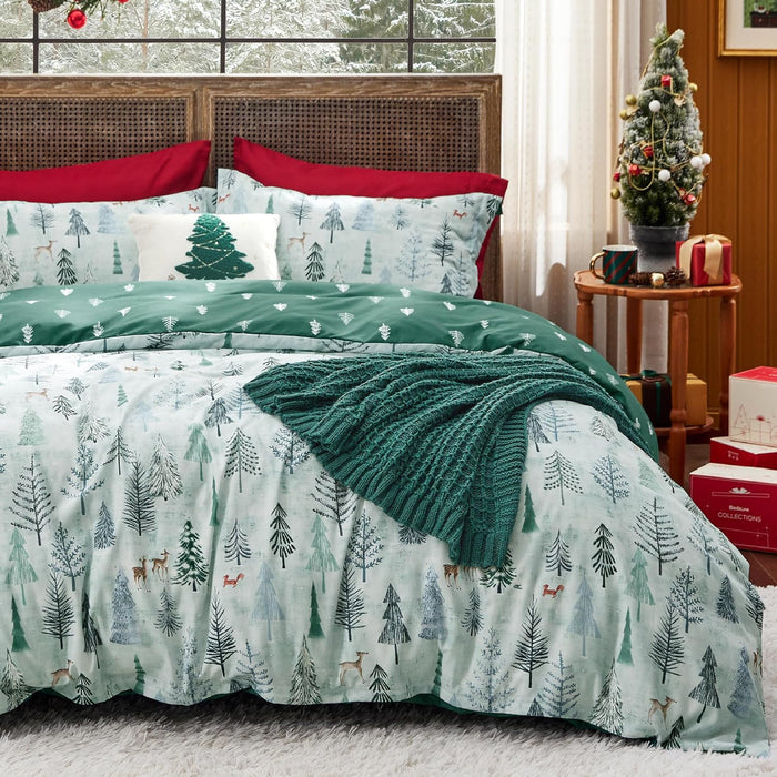 Bedsure Christmas Duvet Cover Queen - Christmas Bedding Set, Reversible Buffalo Check Printed Plaid Duvet Cover, 3 Pieces Bedding Set with 2 Pillow Shams (Queen, Reindeer)