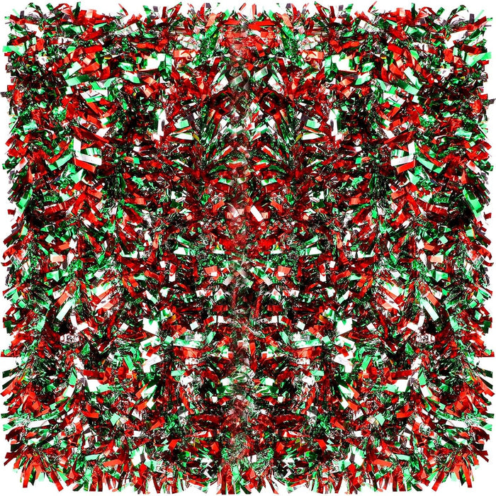 Dingion 59 Feet Christmas Tinsel Garland Metallic Twist Ornaments Hanging Glitter Xmas Garland for Christmas Tree Indoor Outdoor Decoration Party Supplies(Silver, Red, Green)