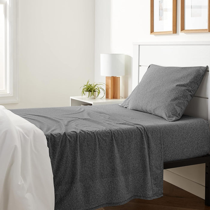Amazon Basics 4 Piece Bed Sheets Set, 100% Cotton Jersey, Includes Super Soft, Flat and Fitted Sheets, Pillowcase, King, Light Gray, Solid