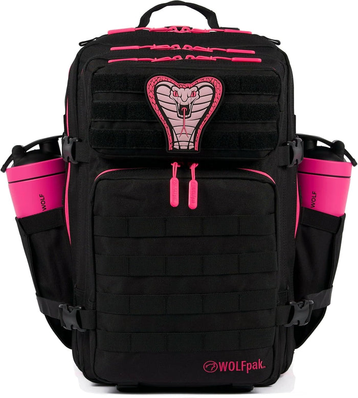 WOLFpak 45L Athletic Gym Backpack - Durable 1000D Waterproof Oxford Material with MOLLE Webbing, Laptop Pocket & Dual Cup Holders, Durable Fitness/Travel/Military Daypack (Neon Pink)