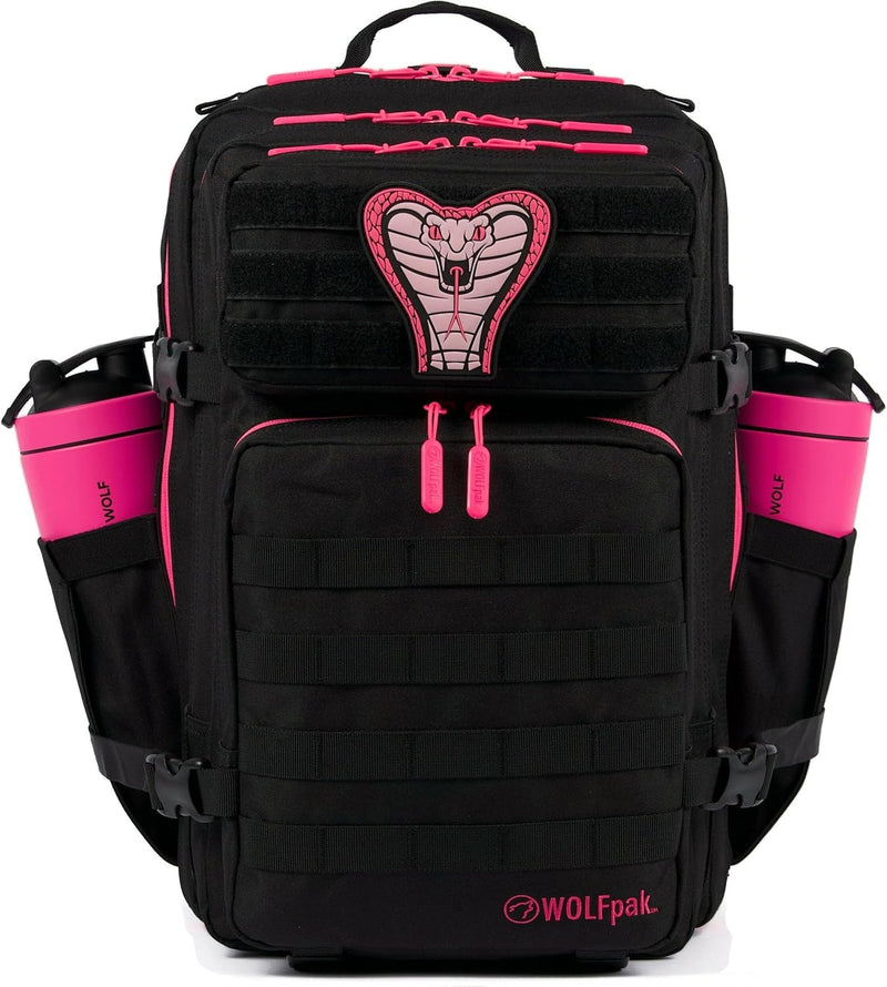 WOLFpak 45L Athletic Gym Backpack - Durable 1000D Waterproof Oxford Material with MOLLE Webbing, Laptop Pocket & Dual Cup Holders, Durable Fitness/Travel/Military Daypack (Neon Pink)