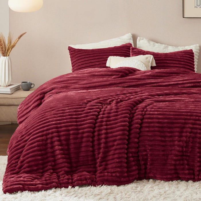 Bedsure Fluffy Comforter Set Queen - Super Soft Faux Fur Bed Set Cream White, All Seasons Warm Plush Fleece Bedding, 3 Pieces, 1 Shaggy Fuzzy Queen Size Comforter with 2 Pillowcases