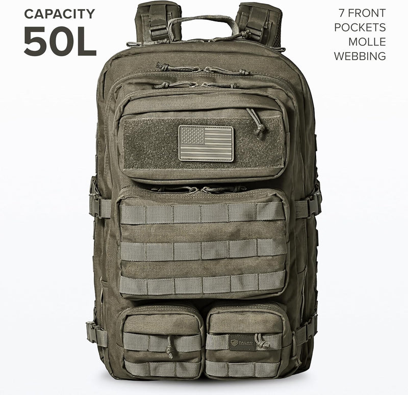 Falko Tactical Backpack 50L, 2.4x Stronger, Large Military Molle Rucksack, Heavy Duty, Work and Outdoors
