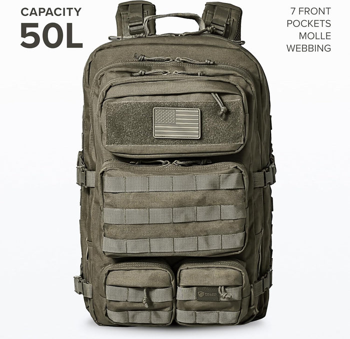 Falko Tactical Backpack 50L, 2.4x Stronger, Large Military Molle Rucksack, Heavy Duty, Work and Outdoors