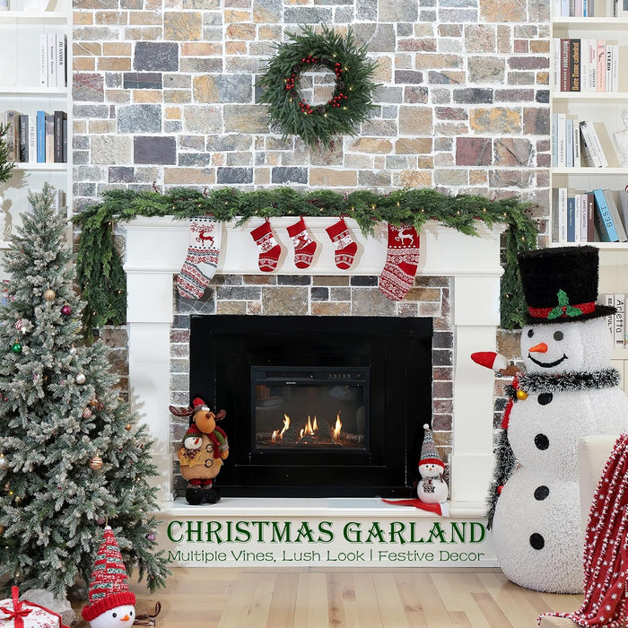 6 Feet Artificial Christmas Garland - Real Touch Cedar Garland - Christmas Decorations for Table,Fireplace,Mantle,Wall, Indoor Outdoor -Garland for Christmas Decorations - Free Battery LED Lights