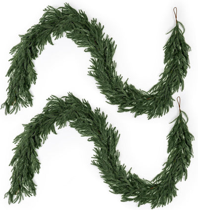 2 Pcs 6 Ft Christmas Garland, Christmas Norfolk Pine Garland for Christmas Decorations- Greenery Garland for Holiday, Fireplace, Mantle, Window, Stairs, Indoor, Outdoor Decor