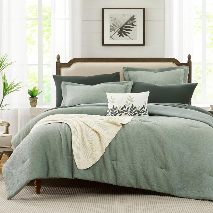 MaiRêve Charcoal Grey Full Comforter Set, Textured Design Grey Crinkle Bed in A Bag Full Size, Full Comforter Set with 7 Pieces with Comforter, Sheets, Pillowcases & Shams 80"x 90"