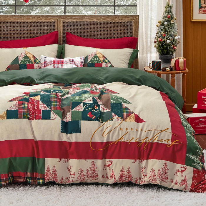 Bedsure Christmas Duvet Cover Queen - Christmas Bedding Set, Reversible Buffalo Check Printed Plaid Duvet Cover, 3 Pieces Bedding Set with 2 Pillow Shams (Queen, Reindeer)
