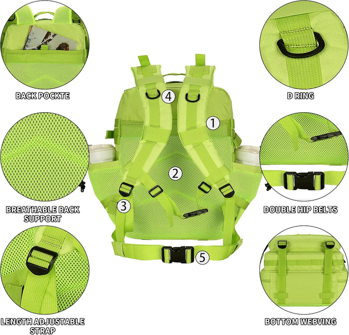 25L Tactical Backpack Small Military Tactical Backpack Molle Bag Heavy Duty Assault Pack for Work Gym Outdoors (Bright Green)