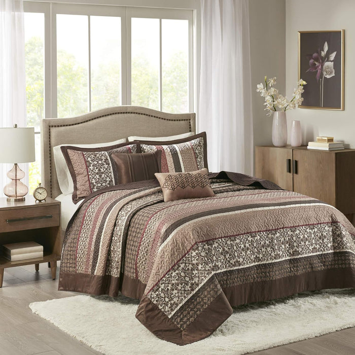 Madison Park Traditional Damask Design All Season, Lightweight Coverlet Bedspread Bedding Set, Matching Shams, Pillows, (102"x118"), Bellagio, Jacquard Grey, 5 Piece