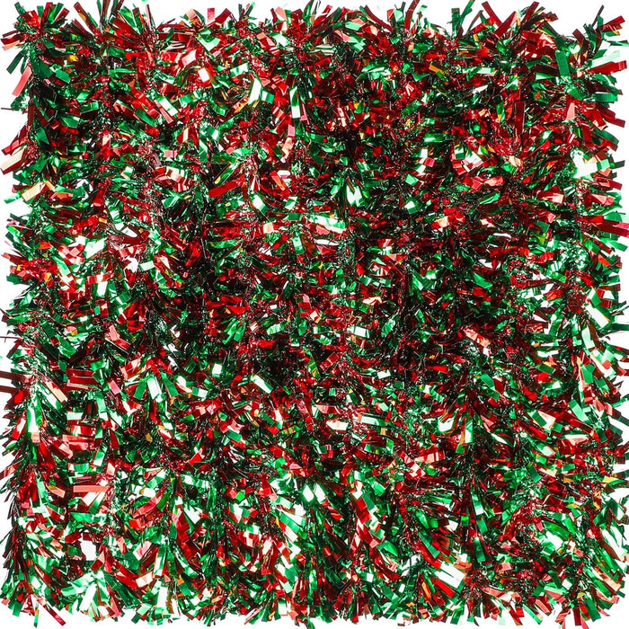 Dingion 59 Feet Christmas Tinsel Garland Metallic Twist Ornaments Hanging Glitter Xmas Garland for Christmas Tree Indoor Outdoor Decoration Party Supplies(Silver, Red, Green)