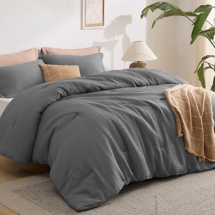 Bedsure Waffle Comforter Set Queen, Soft and Breathable Khaki Bedding Comforter Set, 3 Pieces, 1 Waffle Weave Comforter (90" x 90") and 2 Pillowcases(20" x 26")