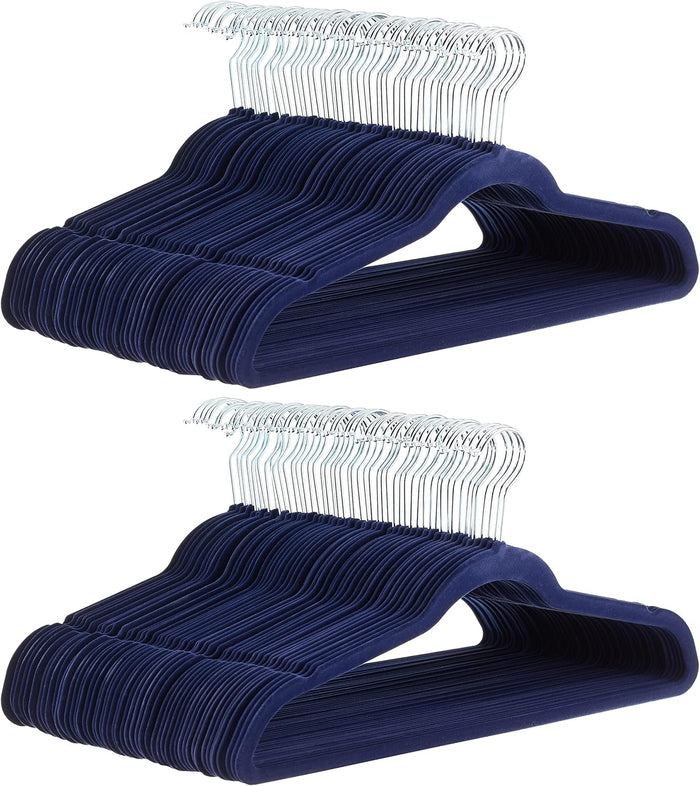 Amazon Basics Slim, Velvet, Non-Slip Suit Clothes Hangers, Pack of 50, Black
