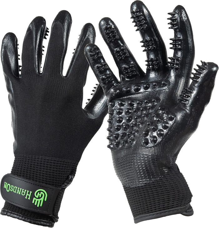 H HANDSON Pet Grooming Gloves - Patented #1 Ranked, Award Winning Shedding, Bathing, & Hair Remover Gloves - Gentle Brush for Cats, Dogs, and Horses (Grey, Small)