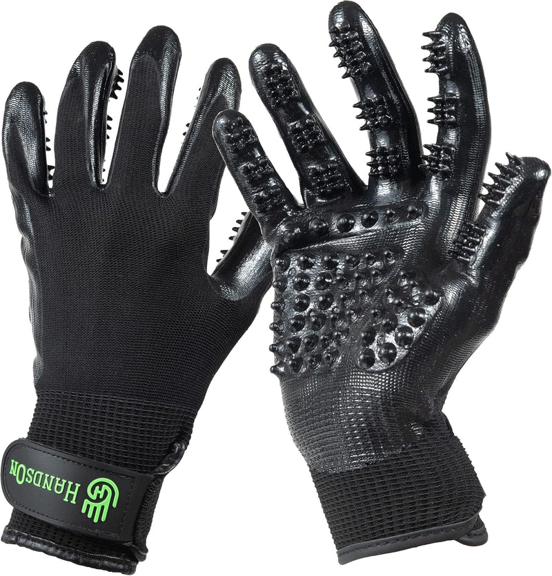 H HANDSON Pet Grooming Gloves - Patented #1 Ranked, Award Winning Shedding, Bathing, & Hair Remover Gloves - Gentle Brush for Cats, Dogs, and Horses (Grey, Small)