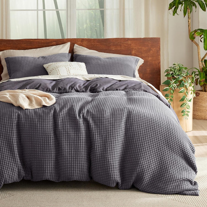 Bedsure Cotton Duvet Cover King - 100% Cotton Waffle Weave Linen Color Duvet Cover, GentleSoft™ and Breathable King Bedding Set for All Season, 3 Pieces, 104"x90"