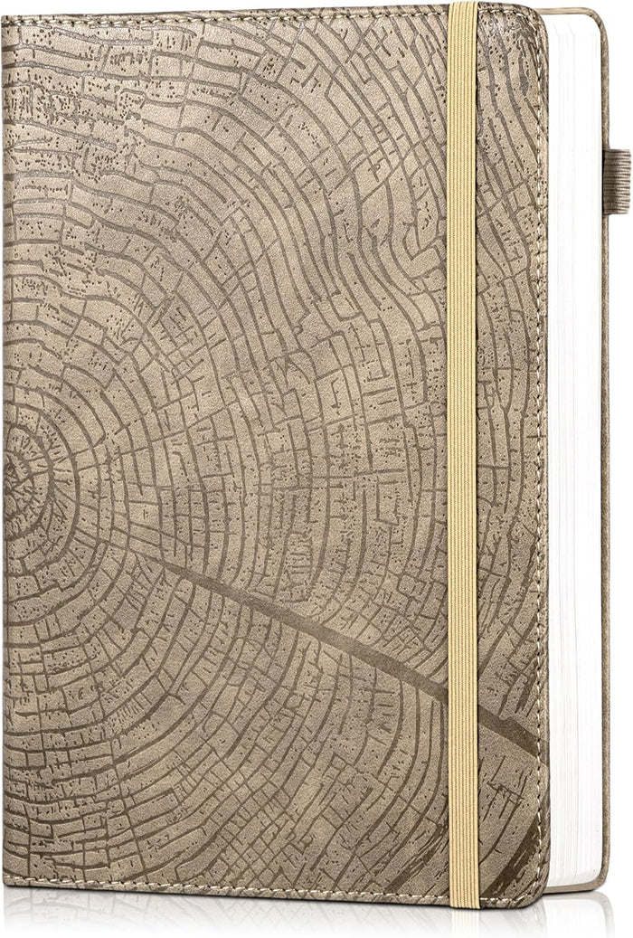 CAGIE Lined Journal for Men Women, Tree Growth Ring Leather Bound Journal Notebook, 256 Pages 100 GSM Journals for Writing, A5 Hardcover Journaling Notebooks for Work, Note Taking
