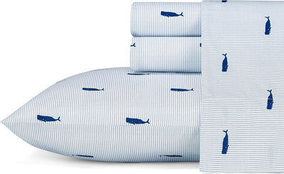 Nautica - Twin Size Sheet Set, Crisp & Tailored Cooling Sheets with a Smooth Cotton Percale Lightweight Feel - Bed Sheets with Matching Pillowcase & Fitted Sheet (Whale Stripe Blue)
