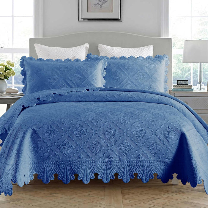 MarCielo 3-Piece 100% Cotton Oversized Bedspread Lightweight Quilt Coverlet Embroidery Farmhouse Bedding Set (TG Bright White, Oversized King (118"x106"))