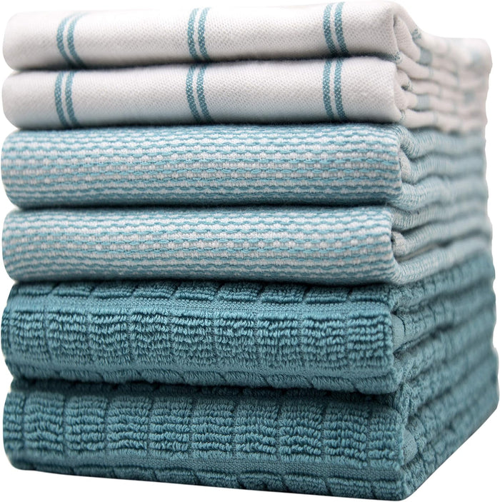 Premium Kitchen Towels (20”x 28”, 6 Pack) | Large Cotton Dish Towels | Flat & Terry Highly Absorbent Kitchen Linen Set with Hanging Loop | Tan