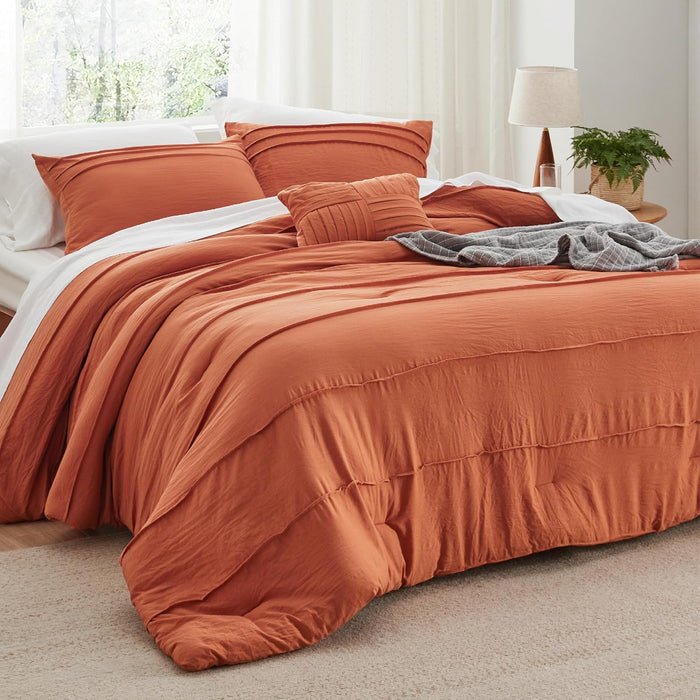 Bedsure Queen Comforter Set - 4 Pieces Pinch Pleat Bed Set, Beige Boho Bedding for All Season, 1 Soft Comforter, 2 Pillowcases, 1 Decorative Pillow