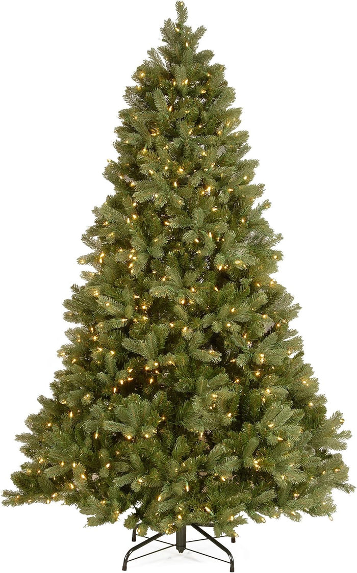 National Tree Company Pre-Lit 'Feel Real' Artificial Full Downswept Christmas Tree, Green, Douglas Fir, White Lights, Includes Stand, 6.5 feet