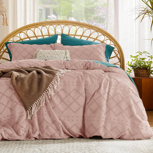 Bedsure Boho Duvet Cover Queen Size - White Breathable & Soft Boho Bedding, Machine Washable Comforter Cover for All Seasons, Includes 1 Duvet Cover 90"x90" with 2 Pillow Shams & Zipper Closure