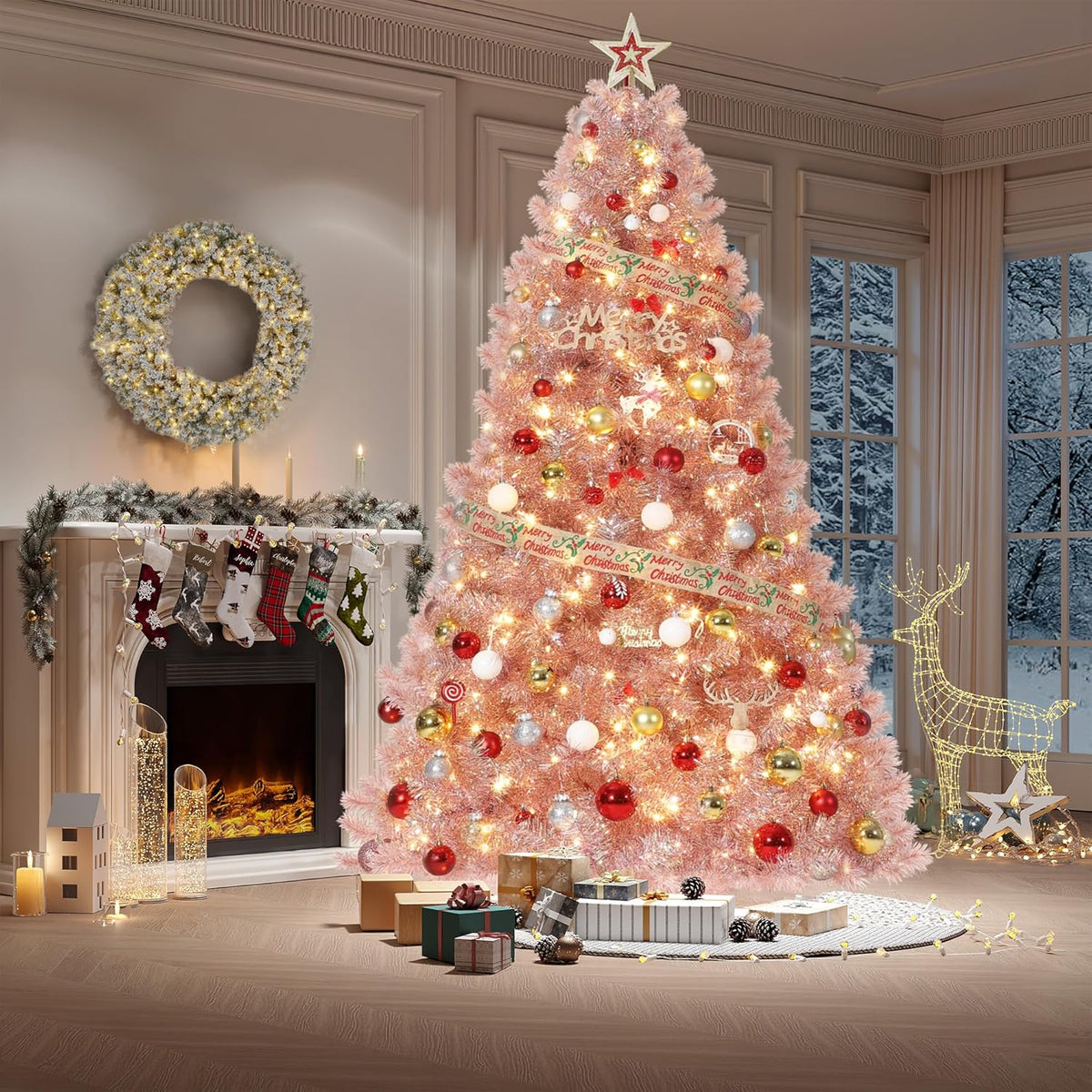 GAOMON 7.5Ft Pencil Christmas Tree Artificial Slim Xmas Trees Skinny Christmas Tree Decorations Fake Flockeds, White & Blue Gradient