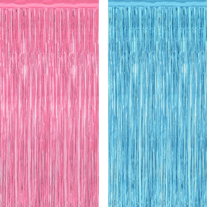 2 Pack Backdrop Curtains, 3.28 Feet x 7.05 Feet Sky Blue Tinsel Backdrop, Metallic Fringe Curtains Foil Tinsel Party Streamer, Winter Backdrop Happy Birthday Party Supplies