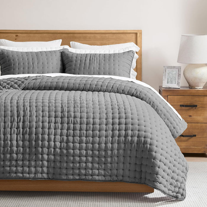 WDCOZY White Queen Size Quilt Bedding Sets with Pillow Shams, Lightweight Soft Bedspread Coverlet, Quilted Blanket Thin Comforter Bed Cover, All Season Summer Spring, 3 Pieces, 90x90 inches