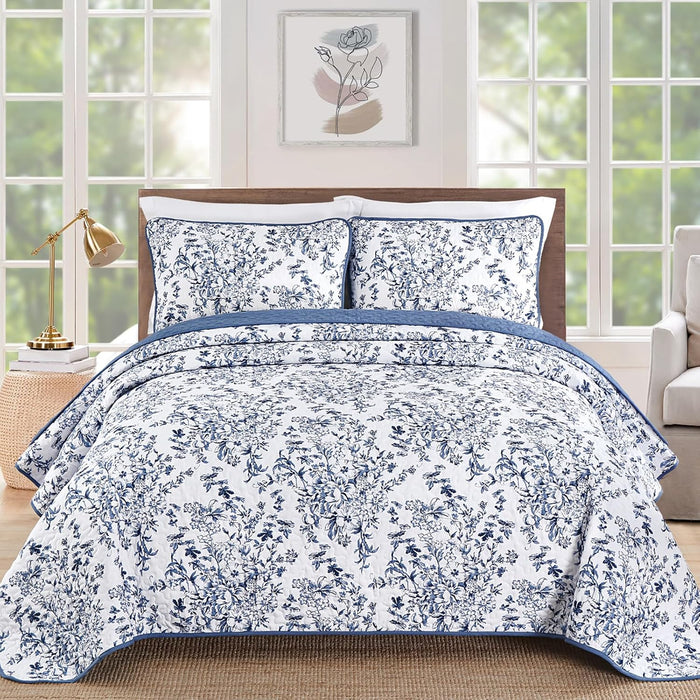 WONGS BDEEING Quilt King Size, Sage Green Quilt Bedding Set with 2 Pillowcases, Botanical Quilt for King Bed, Soft Microfiber Lightweight Coverlet Bedspread for All Season (110"×90", 3 Pieces)