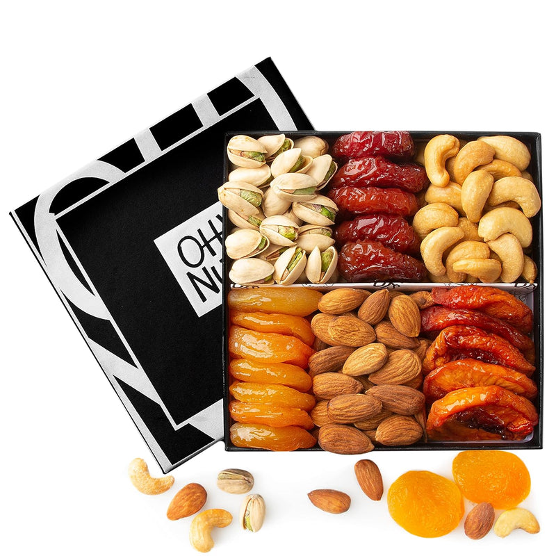 Oh! Nuts Dried Fruits and Nuts Gift Basket - Premium, Healthy Assortment of Nuts & Dried Fruits, Grown and Traditionally Crafted in the USA, Sealed Fresh in Individual Packs (Black box)