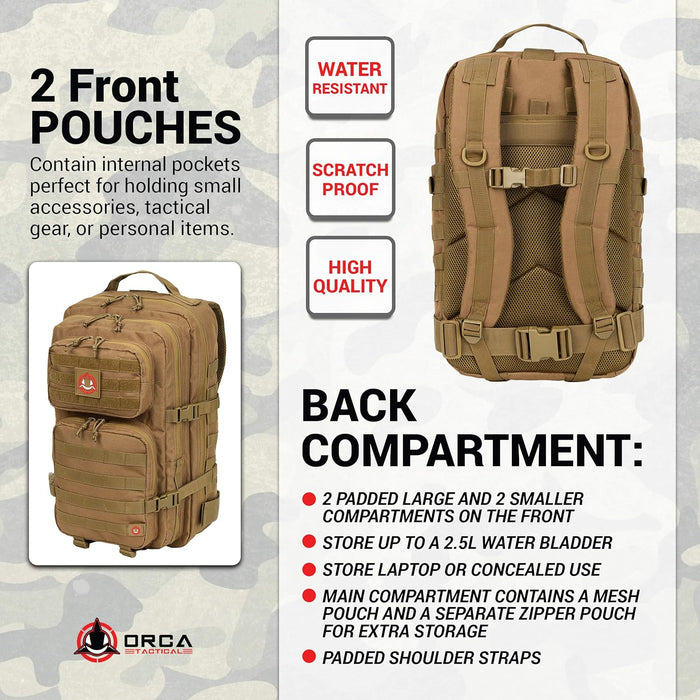 Orca Tactical Backpack 40L Large Military 1 to 3 Day Molle Assault Pack Rucksack Army Bag