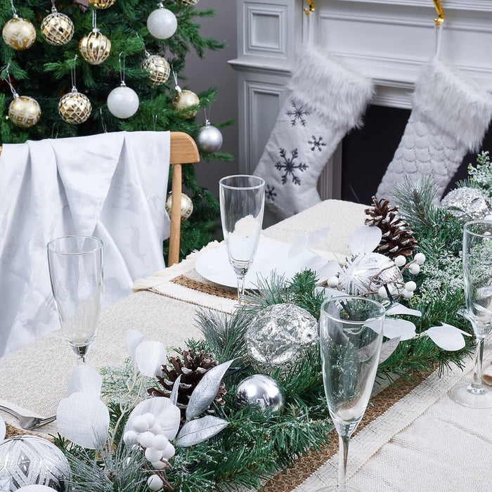 Valery Madelyn 6 Feet Pre-Lit Christmas Garland with Lights for Mantle, Lighted Outdoor Xmas Garland with Snowy White Ball Pinecones for Home Stairs Fireplace Table Centerpiece Indoor Holiday Decor