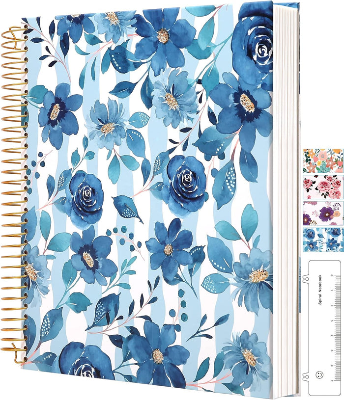 CAGIE Hardcover Spiral Journal Notebook 8.5 x 11, 200 Pages Floral Spiral Notebook with Pockets, Large Spiral Bound Notebooks for Women Girls Note Taking, Purple