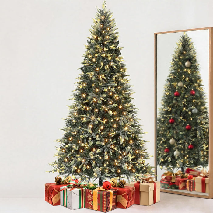 GarveeHome 9 FT Artificial Pre-lit Christmas Tree, Green PVC&PE Full Christmas Tree with 700 Warm White Lights for Home, Office, and Xmas Party Décor, Includes Stand