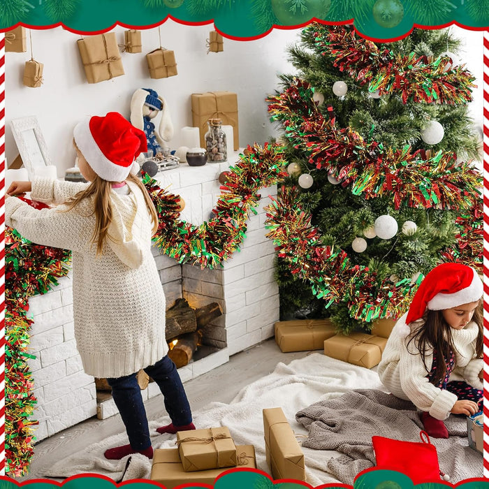 177 Feet Christmas Tinsel Garland Metallic Shiny Hanging Christmas Tree Tinsel Garland Ornaments for Indoor Outdoor Party Wedding Holiday(Red Green Gold)