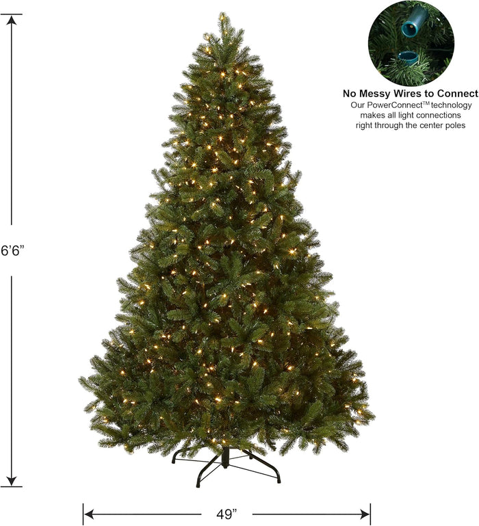 National Tree Company Pre-Lit 'Feel Real' Artificial Full Downswept Christmas Tree, Green, Douglas Fir, Dual Color LED Lights, Includes PowerConnect and Stand, 6.5 Feet