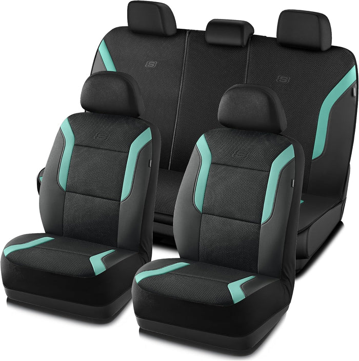 Skechers Men's Memory Foam Seat Covers, Air Cool Mesh Thick Car Seat Covers, Car Seat Covers Front Seats Airbag Compatible, Universal Automotive Comfort for Most Cars, Vans, Trucks, SUV,Black