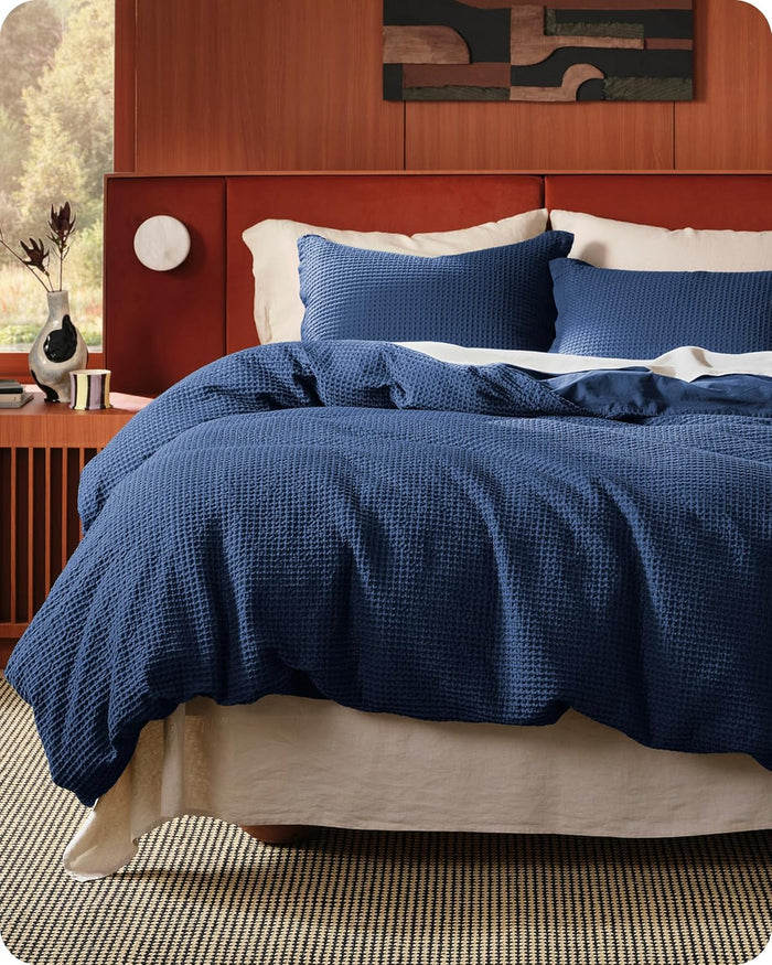 Bedsure Cotton Duvet Cover Queen - 100% Cotton Waffle Weave Khaki Duvet Cover Queen Size, GentleSoft™ and Breathable Tan Bedding Set for All Season, 3 Pieces, 90"x90"