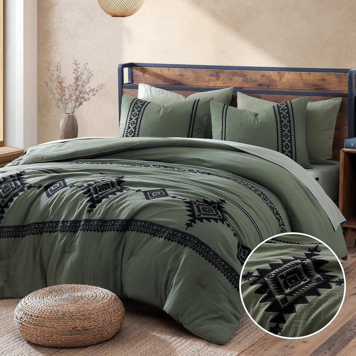 MaiRêve Embroidery Queen Size Comforter Set Black, Boho Farmhouse Western Bedding Set 7 Pieces, All Season Bed in A Bag Comforter Set with Sheets, Pillowcases & Shams