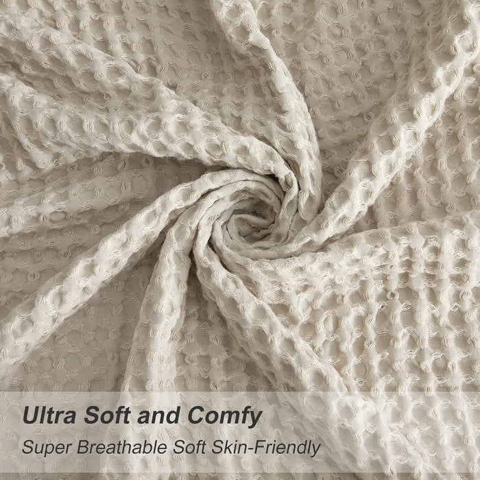 PHF Ultra Soft Summer Waffle Beeding Set- Linen Euro Shams and Blanket